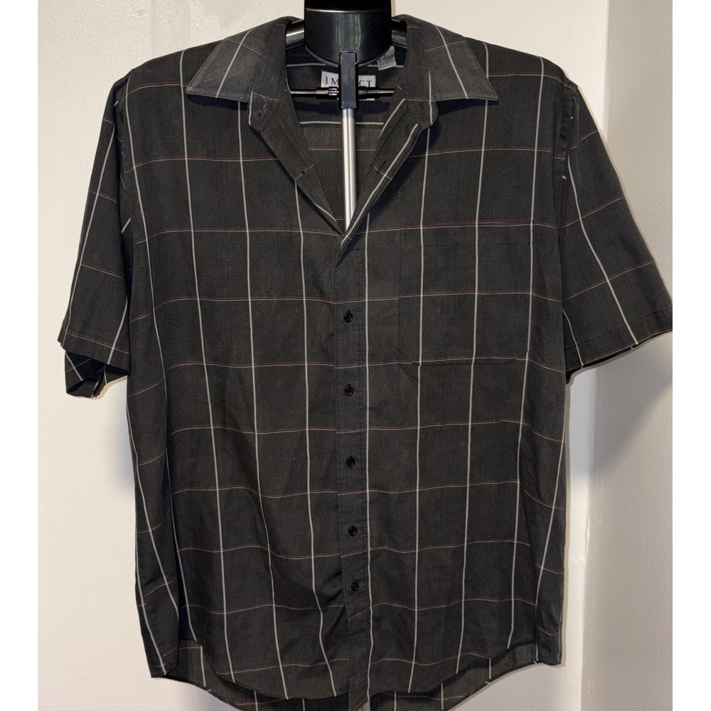 Impact Shirt Men's Large Blac Check Short Sleeve Button Front Pocket Casual NWOT